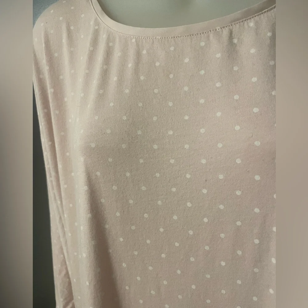 Lands' End Blush Pink Traditional nightgown with polka dots and slip edging M